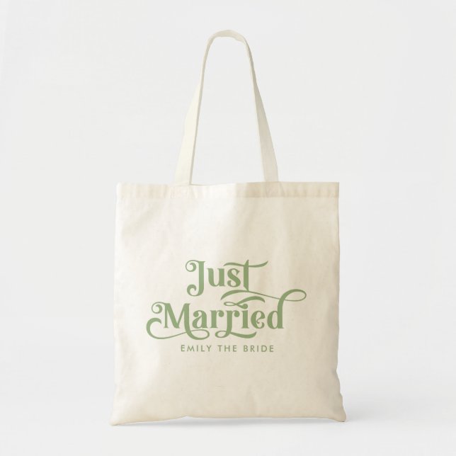 Tote Bag Juste Marié Élégant Sage Green Typographie (Devant)