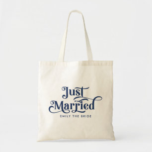 Tote Bag Juste marié Elégante Marine Bleue Typographie