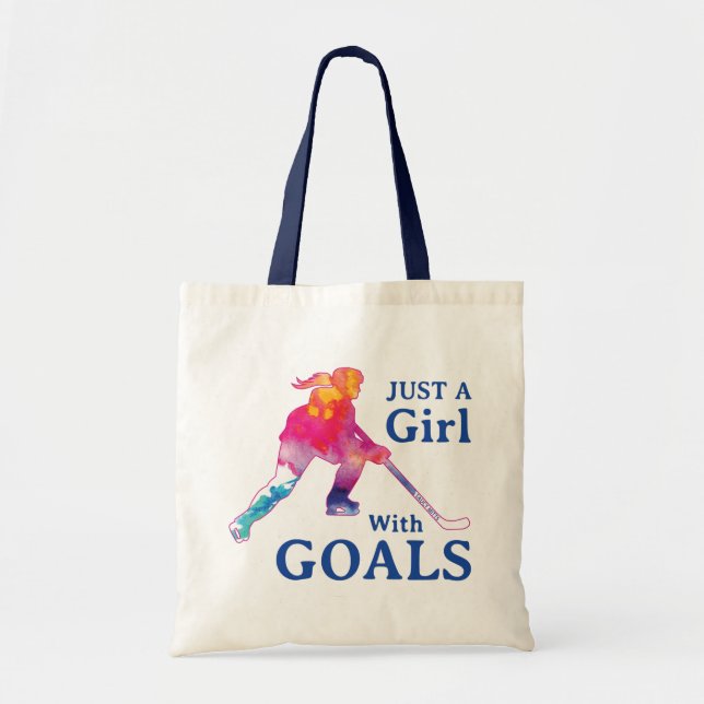 Tote Bag Juste une fille avec des buts Hockey aquarelle (Devant)