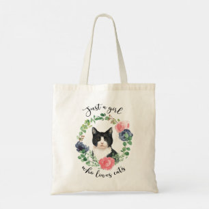 Tote Bag Juste une fille qui aime les chats Blue Floral