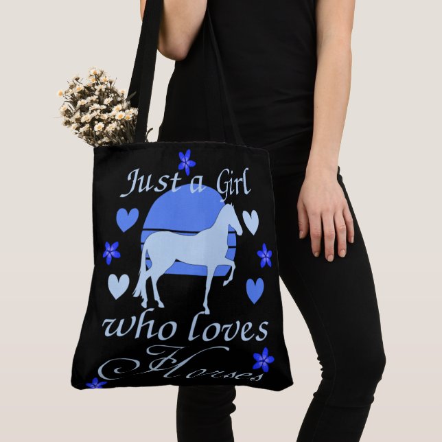 Tote Bag Juste une fille qui aime les chevaux en bleu (De près)
