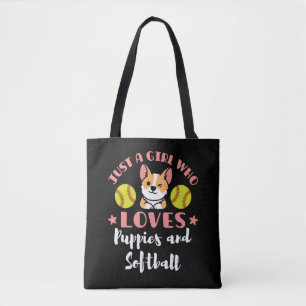 Tote Bag Juste une fille qui aime les chiots et le softball
