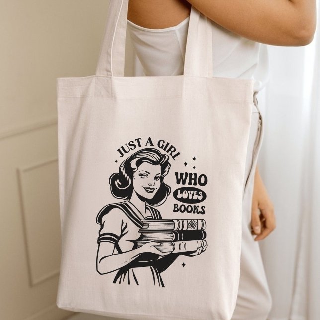 Tote Bag Juste une fille qui aime les livres Retro Booklove (Just A Girl Who Loves Books Retro Booklover Tote Bag)