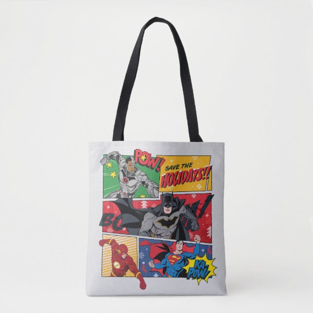 Tote Bag Justice League "Sauvez les fêtes !" (Devant)