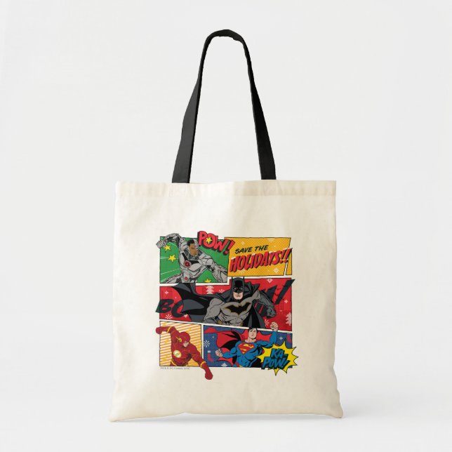 Tote Bag Justice League "Sauvez les fêtes !" (Devant)