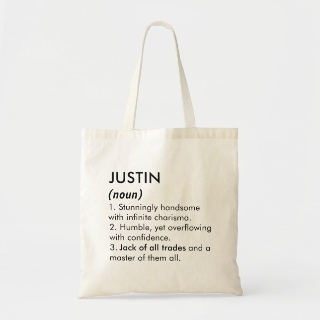 Tote Bag Justin name, Editable name, Custom name (Devant)