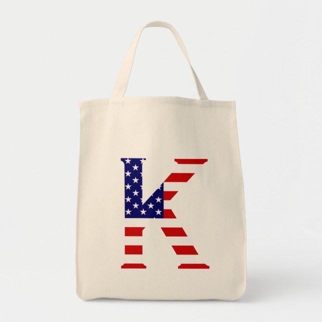 Tote Bag K Monogramme superposé sur le drapeau américain gt (Devant)