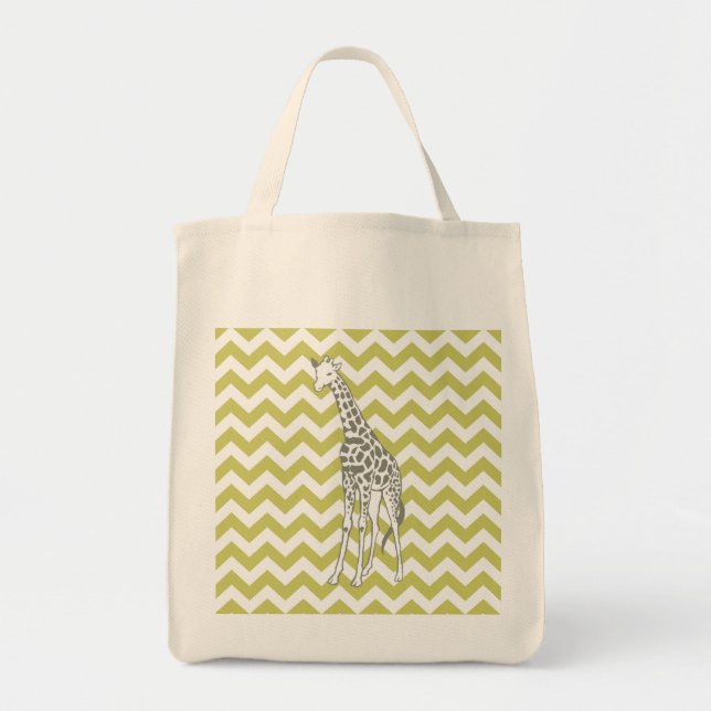 Tote Bag Kaki Safari Chevron avec Pop Art Giraffe (Devant)
