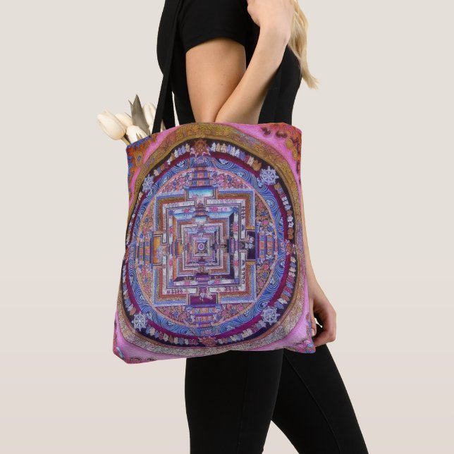 Tote Bag Kalachakra Sera Mandala en rose (De près)