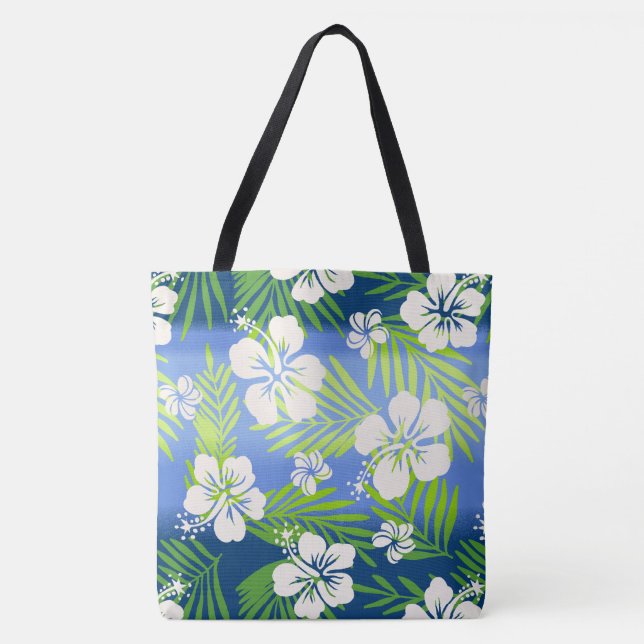 Tote Bag Kalani Tie Dye Mélange d'hibiscus tropicaux - Bleu (Devant)