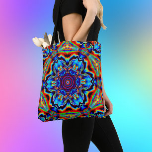 Tote Bag Kaleidoscope psychédélique bleu rouge et vert