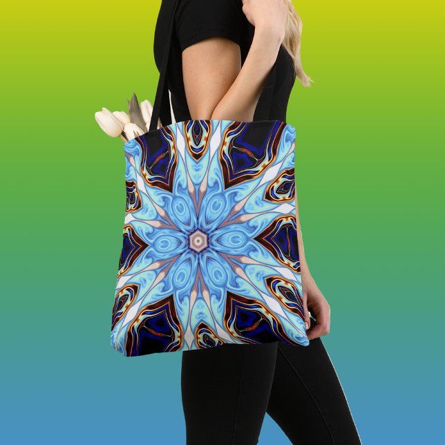 Tote Bag Kaleidoscope psychédélique Fleur Bleu et Orange (Créateur téléchargé)