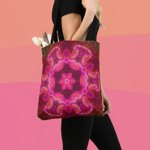 Tote Bag Kaleidoscope psychédélique Fleur rose rouge et ver