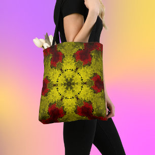 Tote Bag Kaleidoscope psychédélique Fleur rouge et jaune