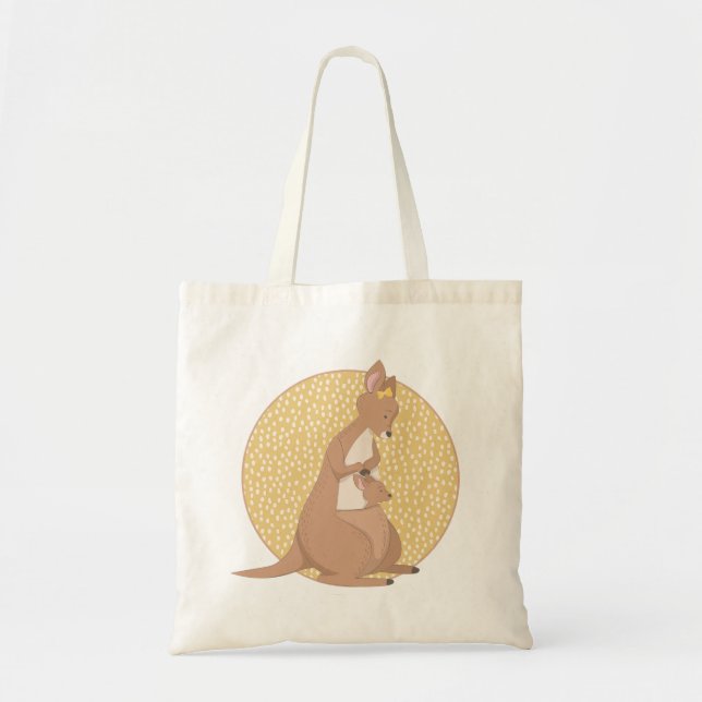 Tote Bag Kangaroo maman et bébé sur Motif jaune (Devant)