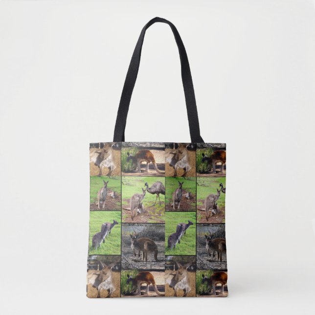 Tote Bag Kangaroo Photo Collage, Panier À Imprimer Complet. (Devant)