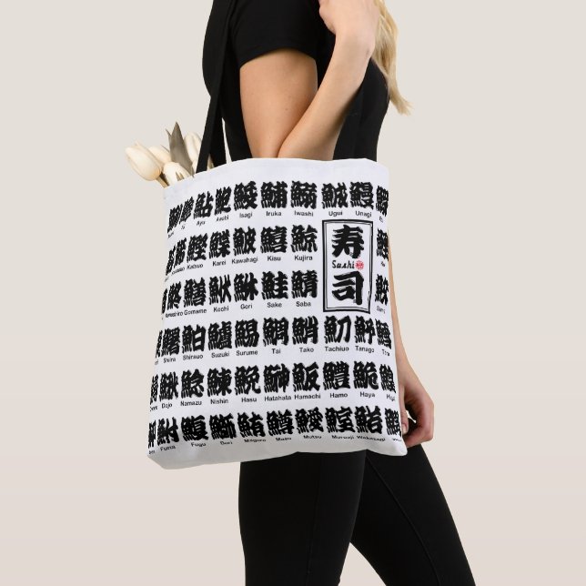 Tote Bag [Kanji] plusieurs sortes de poissons pour le Sushi (De près)