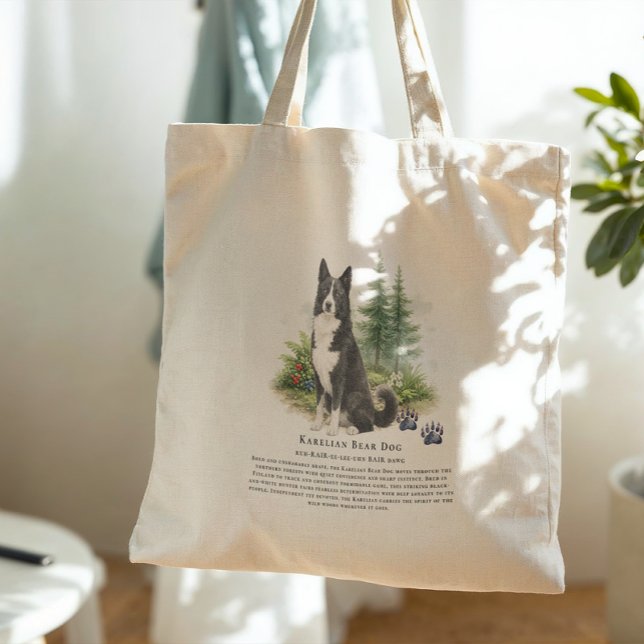 Tote Bag Karelian Bear Dog Watercolor Breed Quote (Créateur téléchargé)