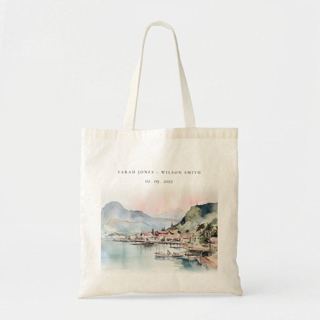 Tote Bag Kauai Hawaii Watercolor Landscape Wedding (Devant)