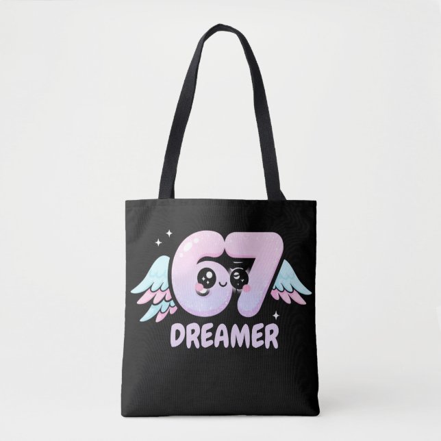 Tote Bag Kawaii "67 Dreamer" – Cute Pastel Angel Number  (Devant)