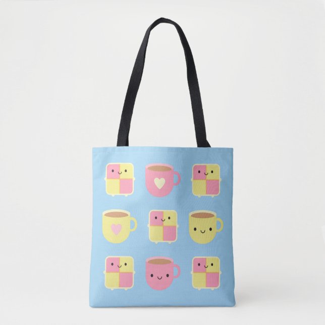 Tote Bag Kawaii Battenberg Gâteau & Coupe de Thé (Devant)