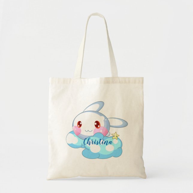 Tote Bag Kawaii Bunny, Cloud & Star Custom (Devant)