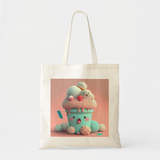 Tote Bag Kawaii carnet de crème glacée rose (Devant)