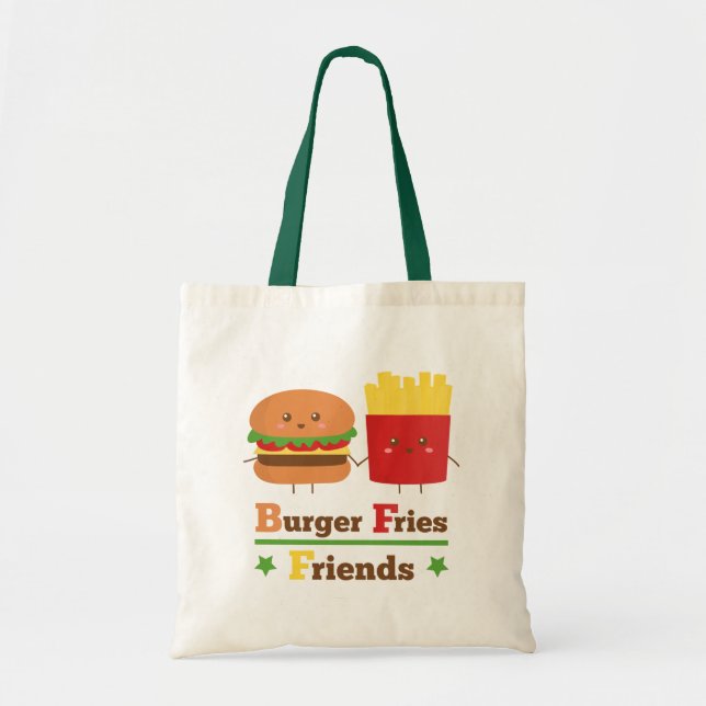 Tote Bag Kawaii Cartoon Burger Fries Friends BFF (Devant)