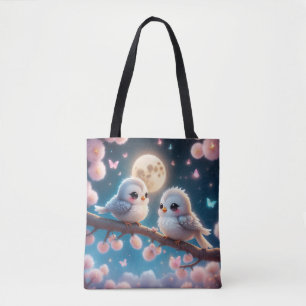 Tote Bag Kawaii Charming Birds under Moonlight
