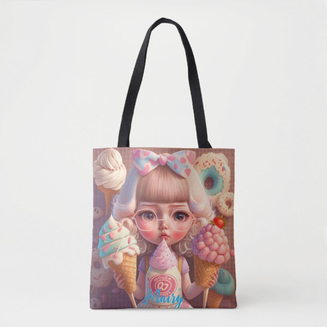Tote Bag Kawaii fille mignonne avec des glaces (Devant)