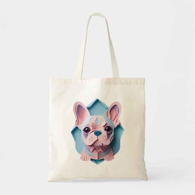 Tote Bag Kawaii French Bulldog Pastel Papier Coupe Art (Devant)