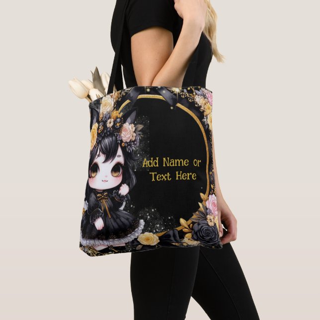 Tote Bag Kawaii Goth Girls Cute Personnalisé Gothique Chibi (De près)