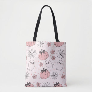 Tote Bag Kawaii Halloween rose Fantômes et Citrouilles
