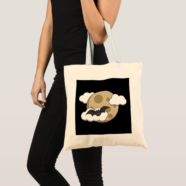 Tote Bag Kawaii Happy Bat Voler sur la Pleine lune (Devant (produit))