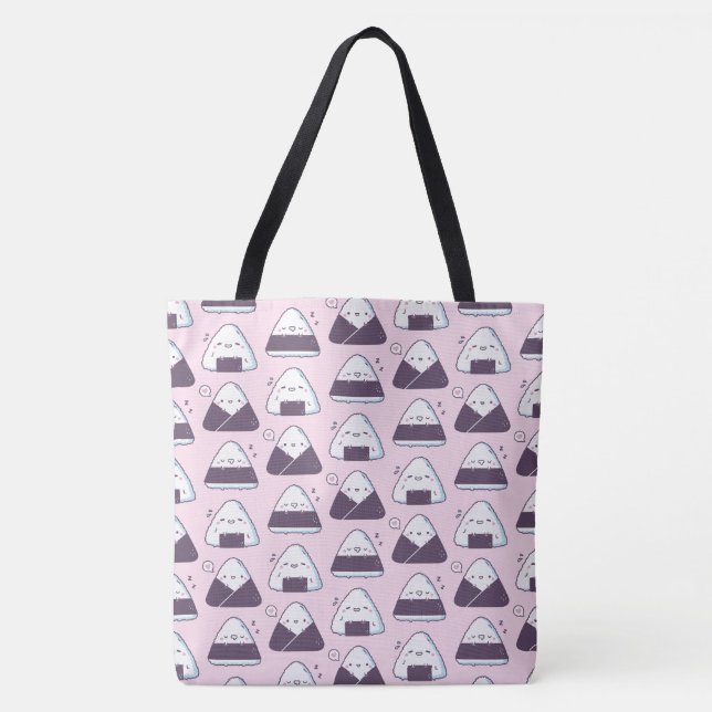 Tote Bag Kawaii Japonais Onigiri Balls de riz Carbs Motif (Devant)