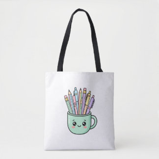 Tote Bag Kawaii Mug de Café Crayons Prof Merci G
