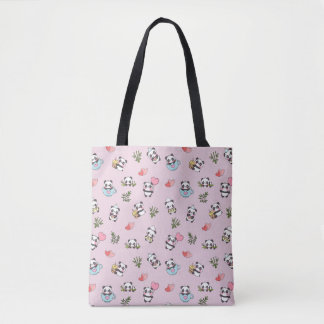 Tote Bag Kawaii Panda rose Motif sans joint