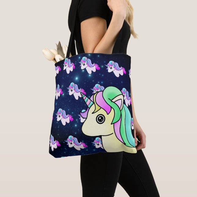 Tote Bag Kawaii Pastel Unicorn avec Galaxy Blue Stars (De près)