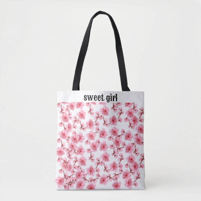 Tote Bag kawaii pink cherry blossoms (Devant)