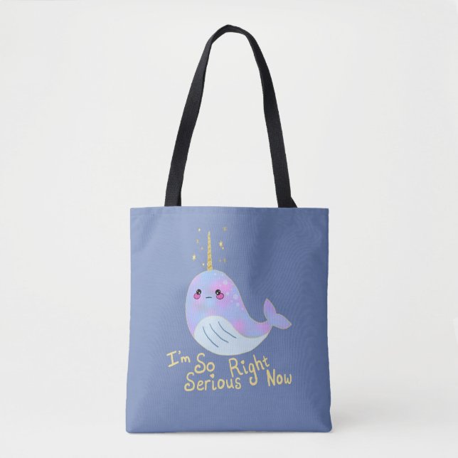 Tote Bag Kawaii Serious Narwhal (Devant)