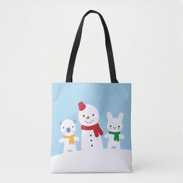 Tote Bag Kawaii Snow Day with Bunny & Bear (Devant)