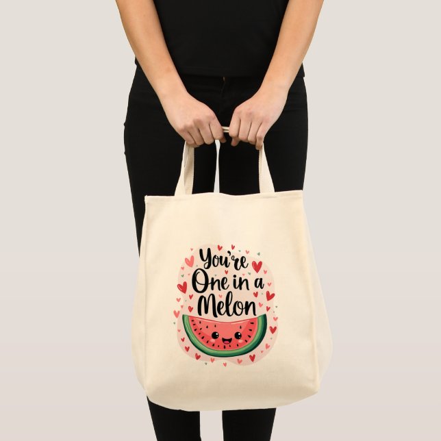 Tote Bag Kawaii "You're One in a Melon" Cute Watermelon Pun (Devant (produit))