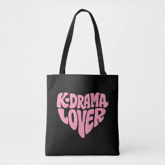 Tote Bag Kdrama Lover Pink Heart Typography Simple Black