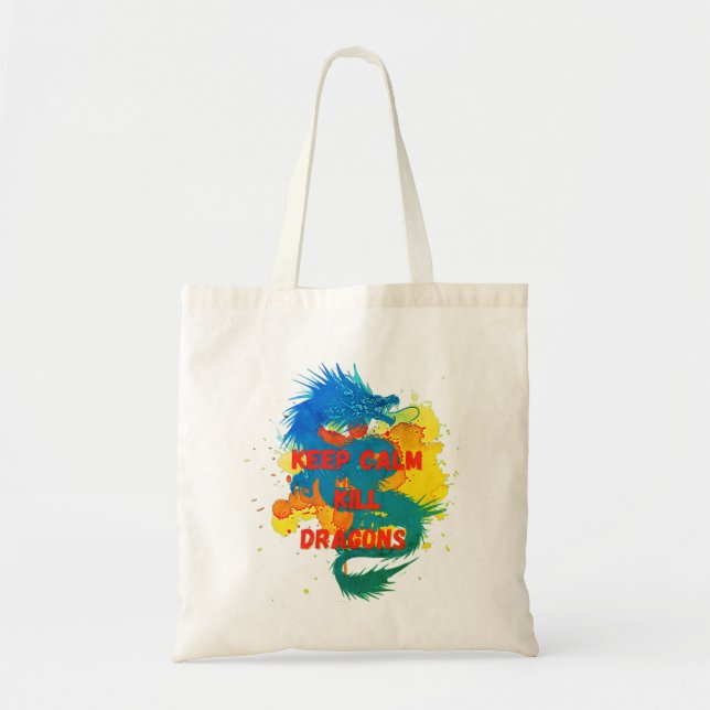 Tote Bag Keep calm kill dragons (Devant)