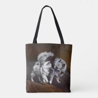 Tote Bag Keeshond Playtime Painting - Cute Original Dog Art