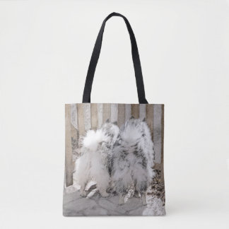 Tote Bag Keeshonds at the Gate Painting - Original Dog Art