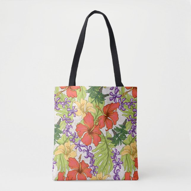 Tote Bag Keleah Tropical Hawaiian Hibiscus Orchids Beach (Devant)