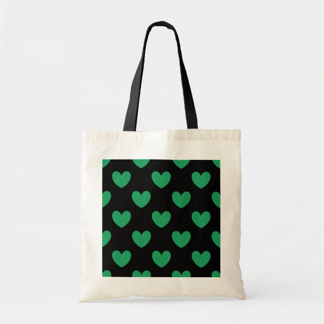 Tote Bag Kelly Coeurs polka vert sur noir (Devant)