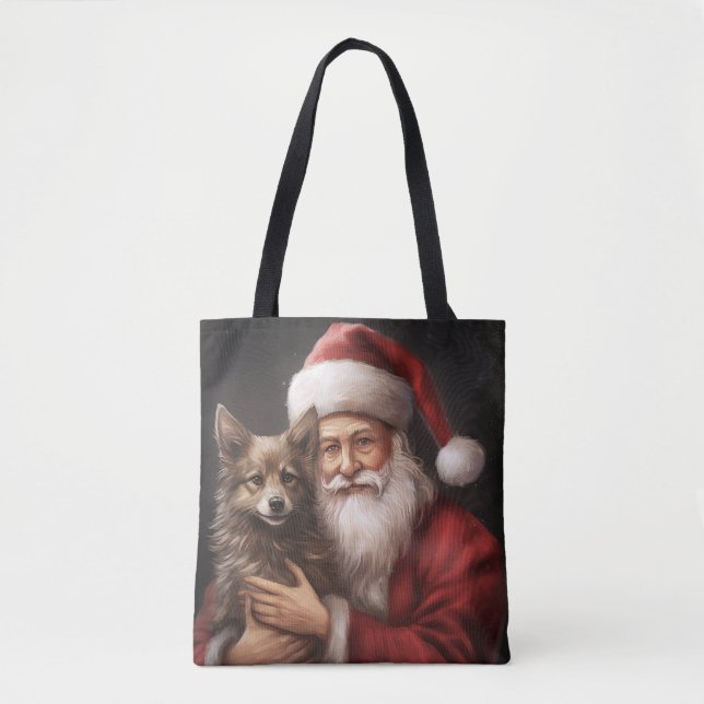 Tote Bag Kelpie australienne avec Noël au Père Noël (Devant)