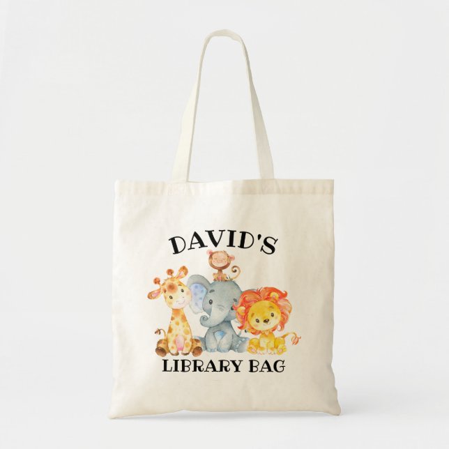 Tote Bag Kids Jungle Safari Animals Cute Library (Devant)